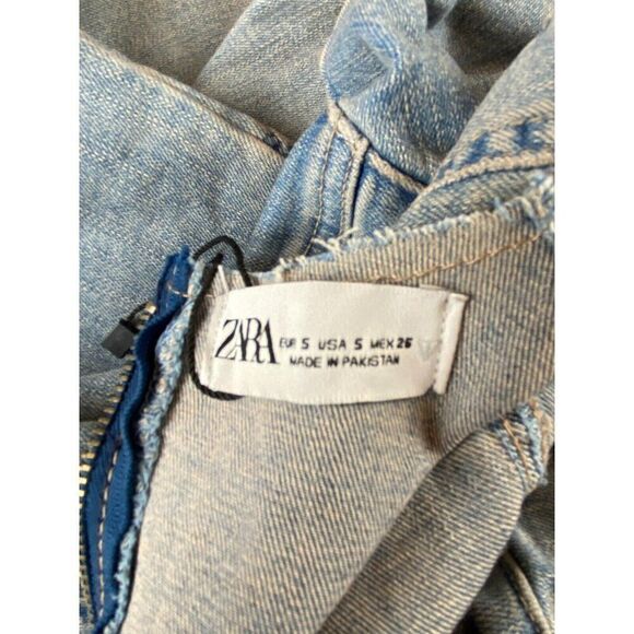 Zara Womens Denim Midi Jean Dress Size S Blue Short Sleeve Slit 7227/082 NWOT - Picture 8 of 9